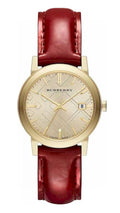 Burberry The City Gold Dial Red Leather Strap Watch for Women - BU9140