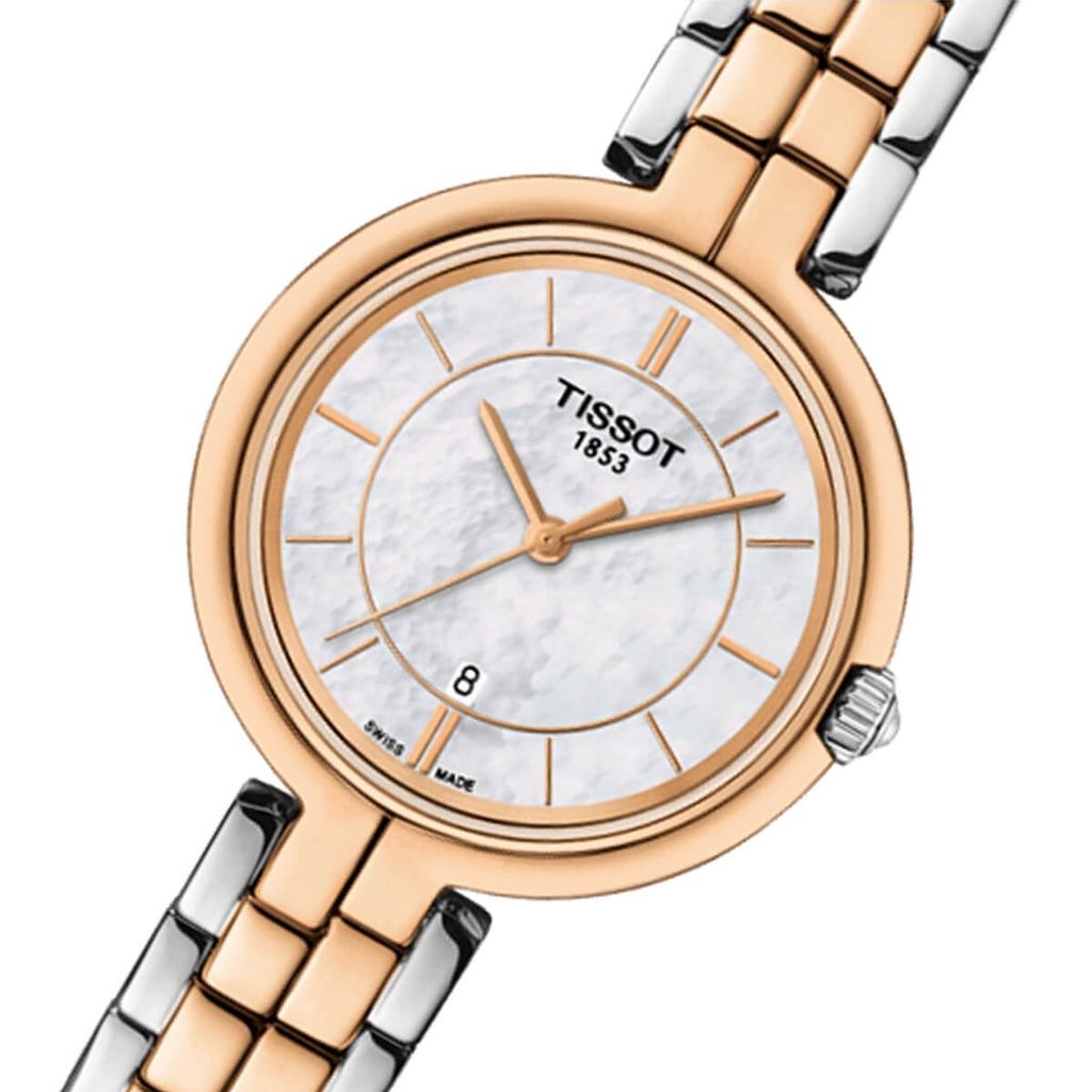 Tissot T Lady Flamingo Lady Mother of Pearl Dial Two Tone Steel Strap Watch For Women - T094.210.22.111.00