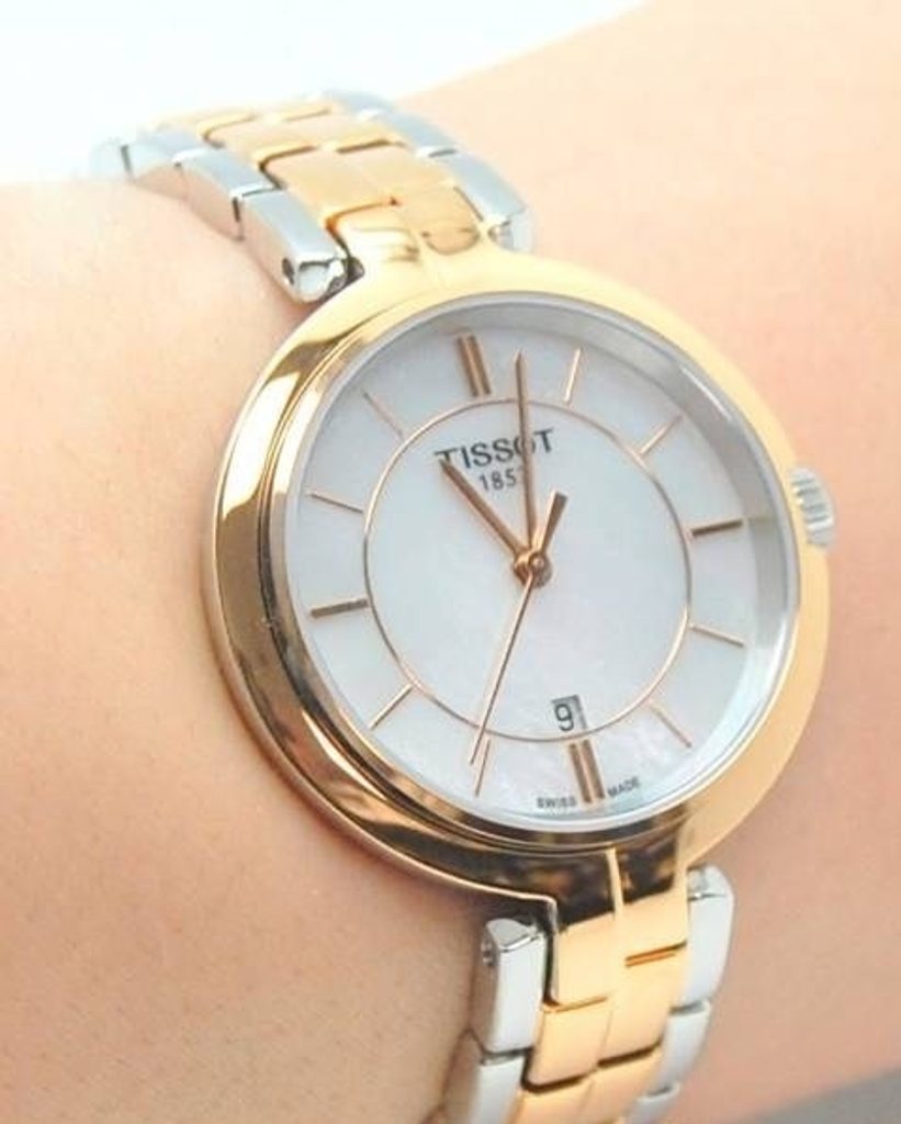 Tissot Flamingo Mother of Pearl Dial Two Tone Steel Strap Watch For Women - T094.210.22.111.01