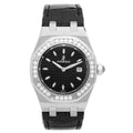 Audemars Piguet Royal Oak Quartz Diamonds Black Dial Black Leather Strap Watch for Women - 67621ST.ZZ.D002CR.01