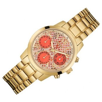 Guess Mini Sunrise Quartz Analog Orange Dial Gold Steel Strap Watch For Women - W0448L7