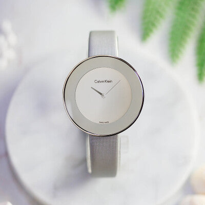 Calvin Klein Chic Silver Dial White Leather Strap Watch for Women - K7N23UP8