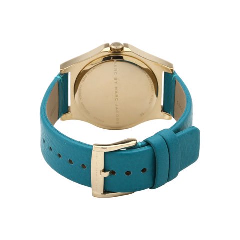 Marc Jacobs Baby Dave Champagne Dial Teal Leather Strap Watch for Women - MBM1263