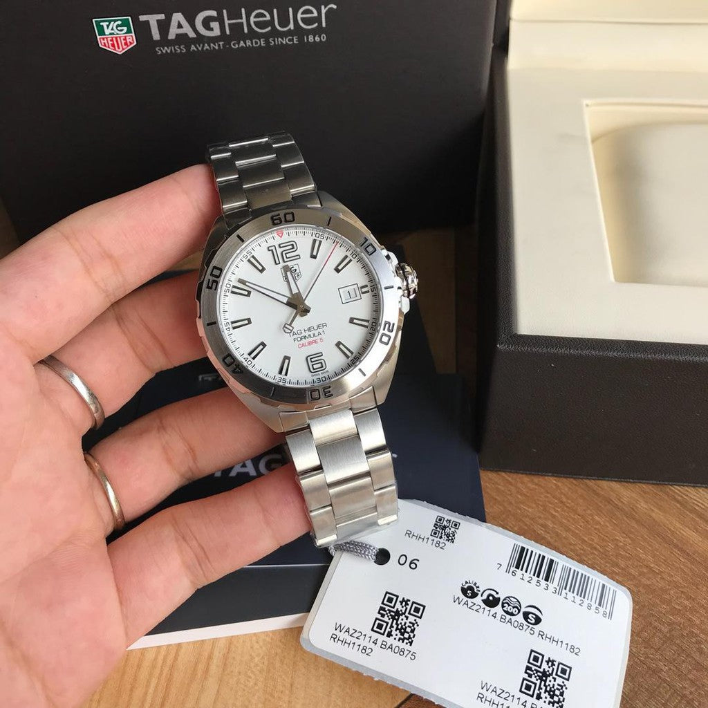 Tag Heuer Formula 1 Calibre 5 Automatic White Dial Silver Steel Strap Watch for Men - WAZ2114.BA0875