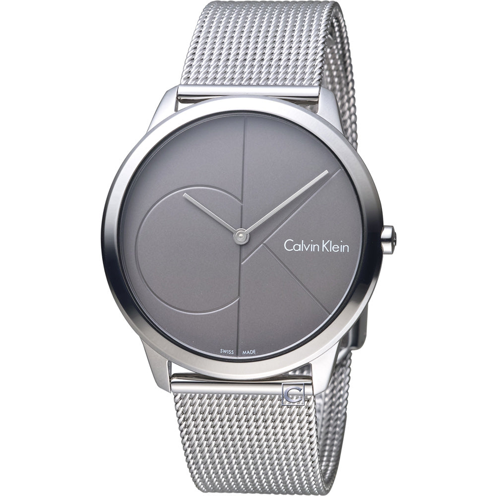 Calvin Klein Minimal Gray Dial Silver Mesh Bracelet Watch for Men - K3M21123