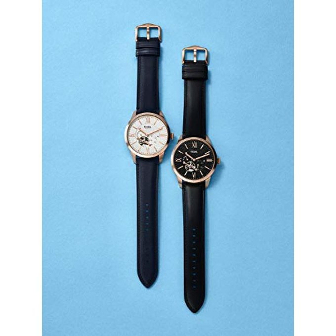 Fossil Townsman Automatic Black Dial Black Leather Strap Watch for Men - ME3170