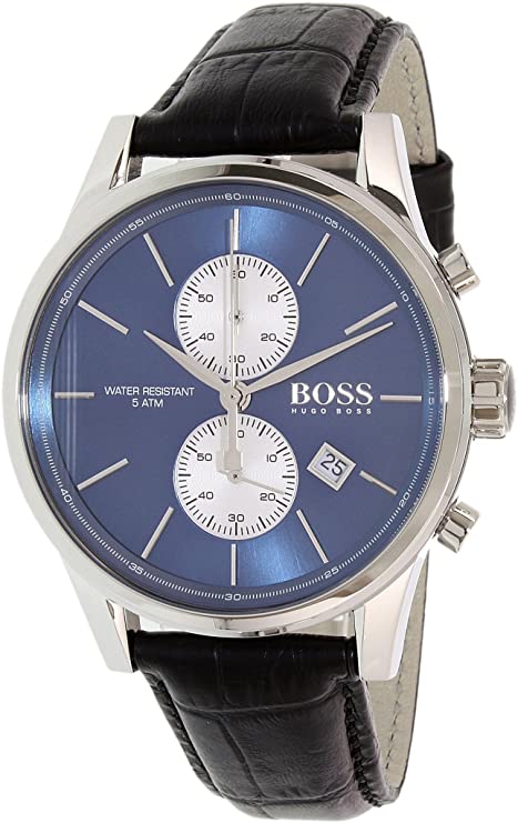 Hugo Boss Jet Chronograph Blue Dial Black Leather Strap Watch for Men - 1513283