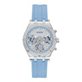 Guess Confetti Crystal  Silver Dial Turquoise Rubber Brand Watch For Women - W1098L3