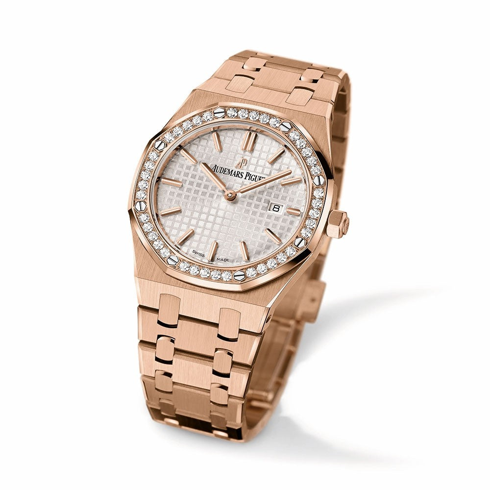 Audemars Piguet Royal Oak Quartz White Dial Rose Gold Steel Strap Watch for Women - 67651OR.ZZ.1261OR.01