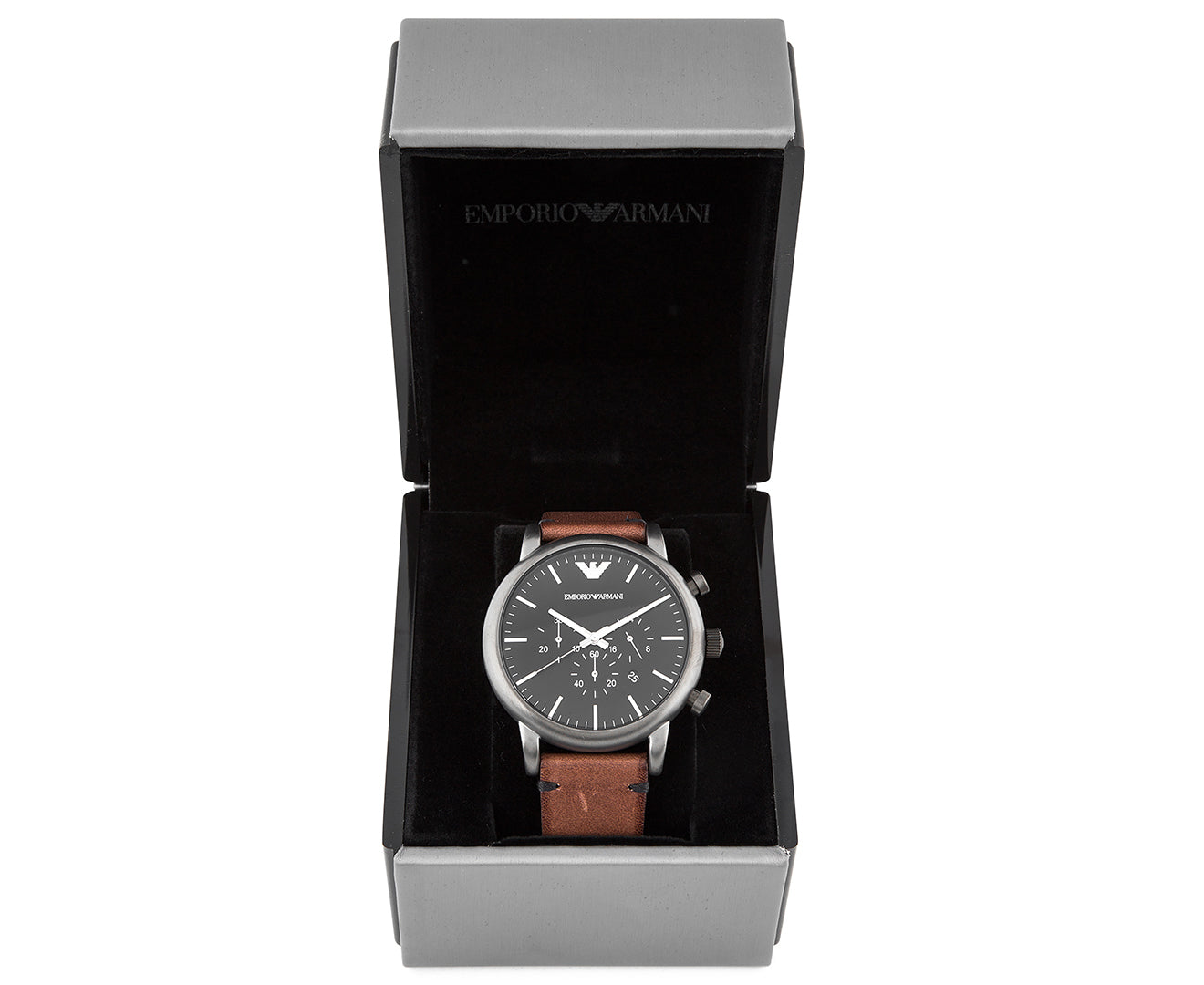 Emporio Armani Classic Chronograph Black Dial Brown Leather Strap Watch For Men - AR1919