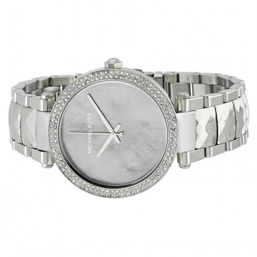 Michael Kors Parker Mother of Pearl Silver Steel Strap Watch for Women - MK6424