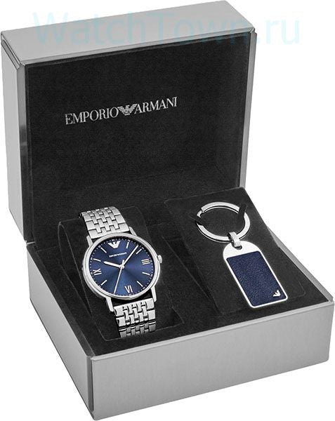 Emporio Armani Kappa Quartz Blue Dial Silver Steel Strap Watch For Men - AR80010