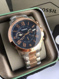 Fossil Grant Chronograph Blue Dial Two Tone Steel Strap Watch for Men - FS5024