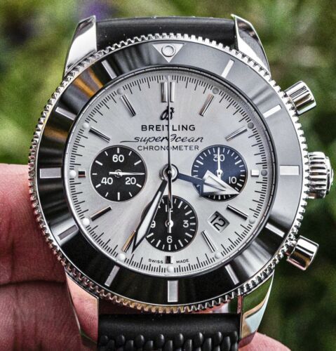 Breitling Superocean Heritage B01 Chronograph 44 Silver Dial Black Mesh Bracelet Watch for Men - AB0162121G1S1