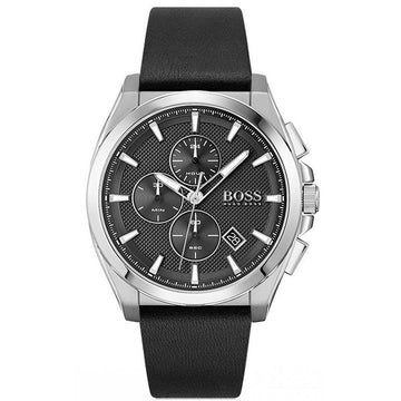 Hugo Boss Grandmaster Chronograph Black Dial Black Leather Strap Watch for Men - 1513881