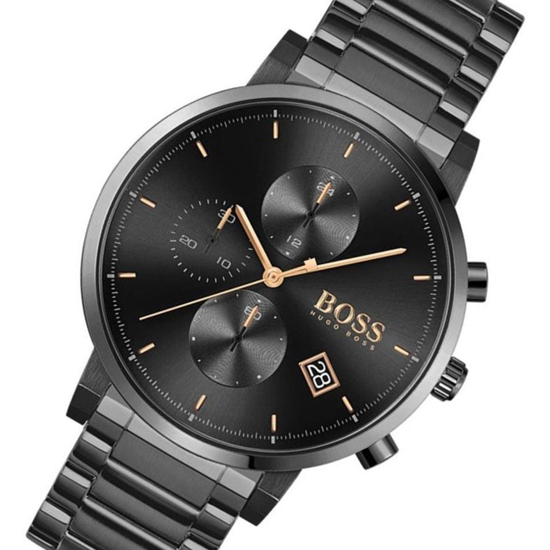 Hugo Boss Integrity Chronograph Black Dial Black Steel Strap Watch for Men - 1513780