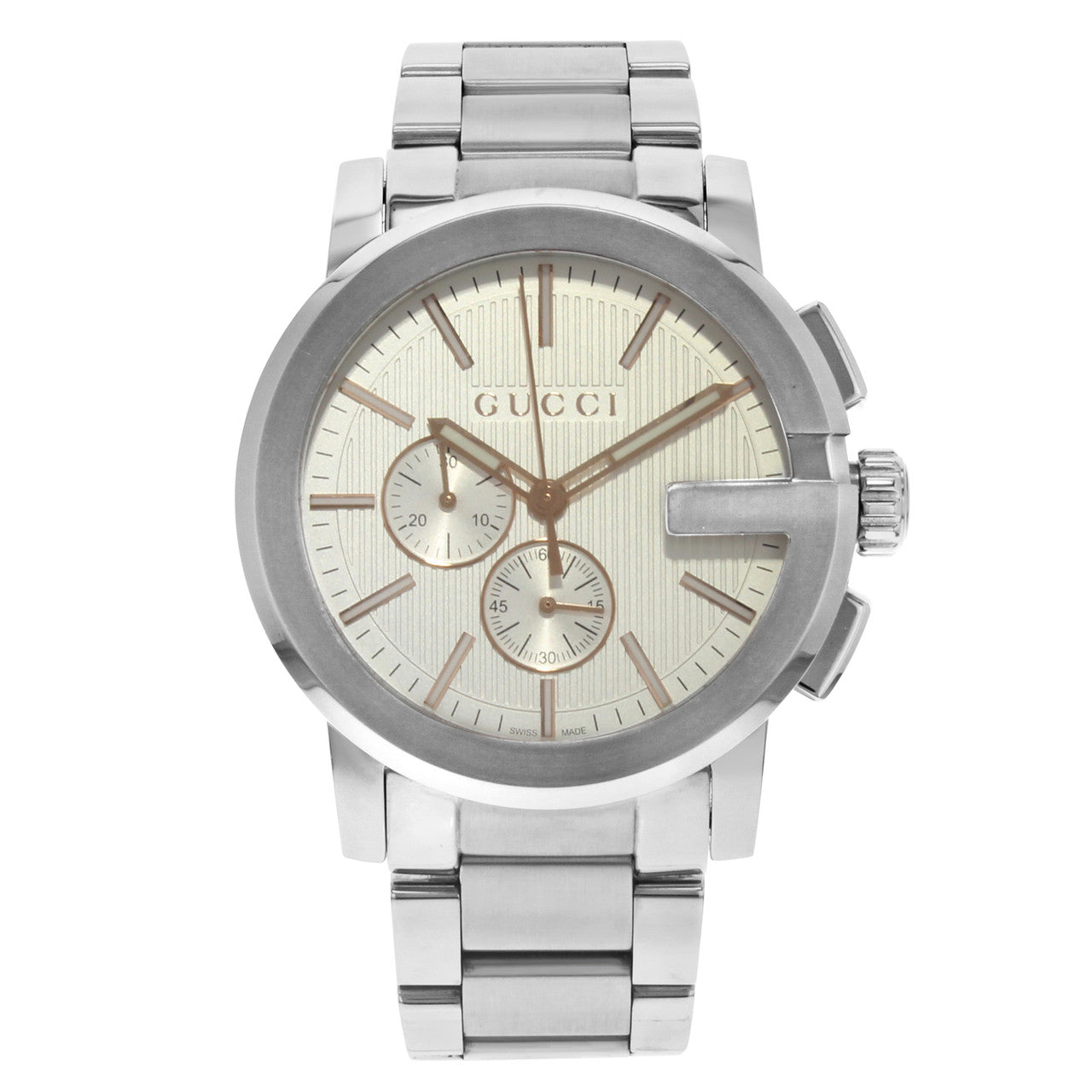 Gucci G Chrono Chronograph Quartz White Dial Silver Steel Strap Watch For Men - YA101201