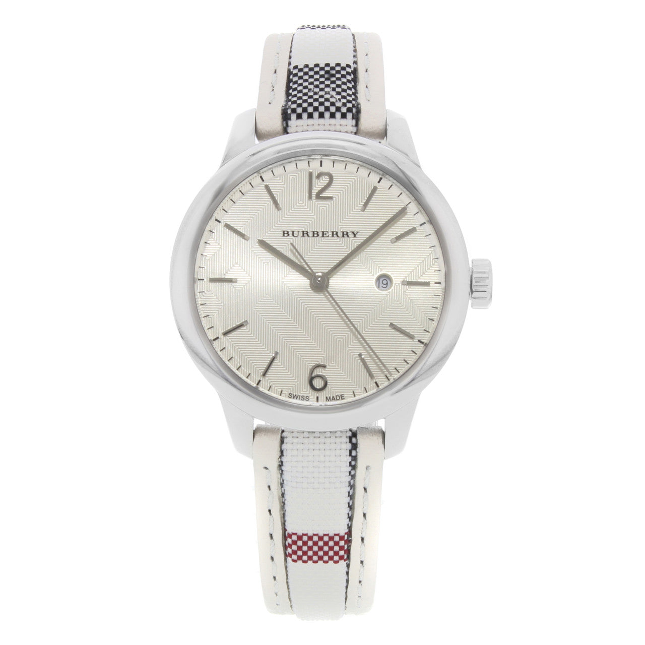 Burberry The Classic Silver Dial White Leather Strap Watch for Women - BU10113