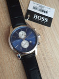 Hugo Boss Jet Blue Dial Black Leather Strap Watch for Men - 1513283