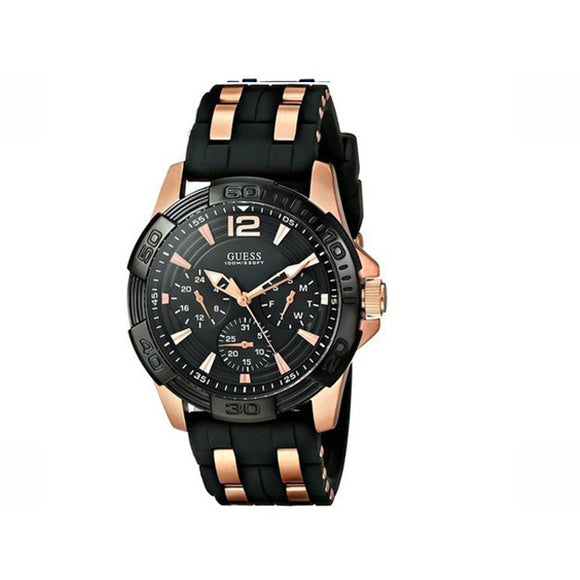 Guess Oasis Black Dial Two Tone Steel Strap Watch for Men - W0366G3