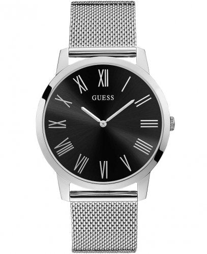 Guess Analog Black Dial Silver Mesh Bracelet Watch for Men - W1263G1