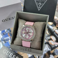 Guess G-Twist Diamonds Silver Dial Pink Rubber Strap Watch for Women - W1240L1