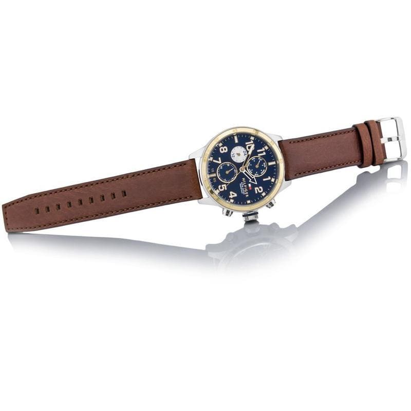 Tommy Hilfiger Sport Multifunction Blue Dial Brown Leather Strap Watch for Men - 1791137