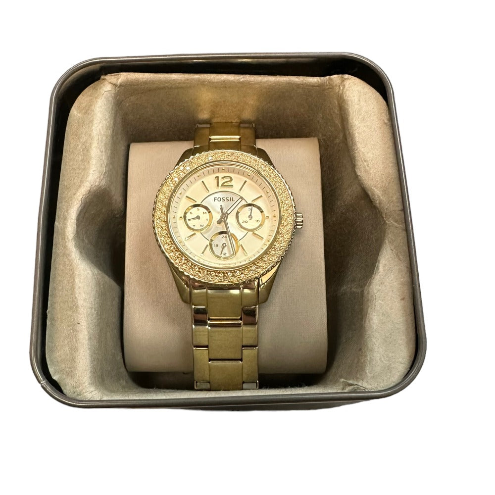 Fossil Stella Multifunction Gold Dial Gold Steel Strap Watch for Women - ES3589