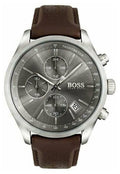 Hugo Boss Grand Prix Chronograph Grey Dial Brown Leather Strap Watch for Men - 1513476