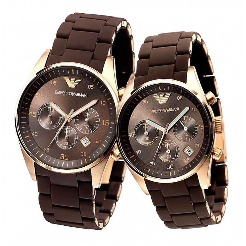 Emporio Armani Sportivo Chronograph Brown Dial Brown Silicone Strap Watch For Men - AR5891