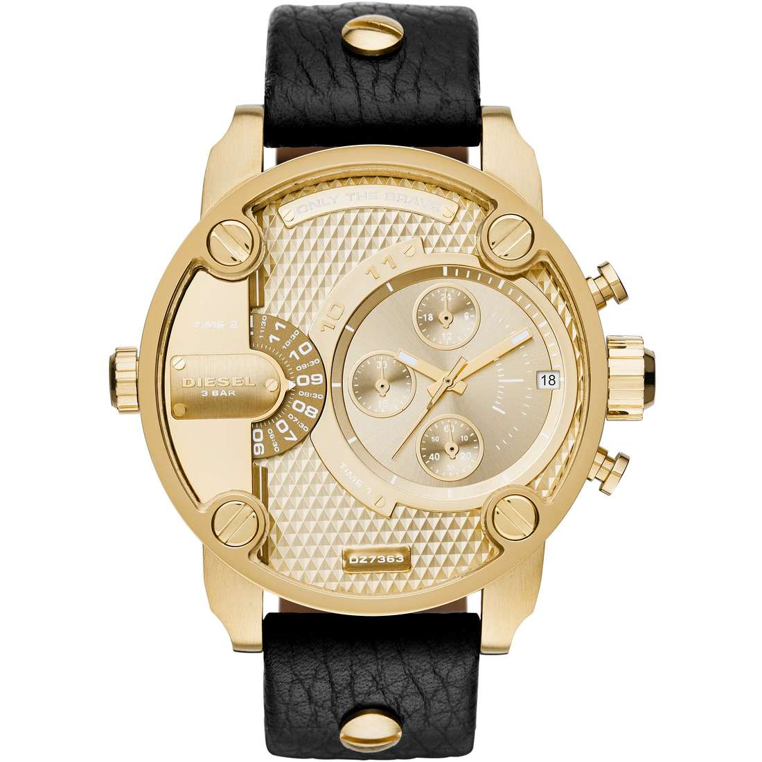 Diesel Mr Daddy Gold Dial Black Leather Strap Watch For Men - DZ7363