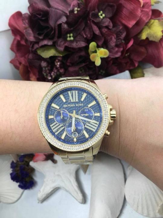 Michael Kors Wren Blue Dial with Diamonds Gold Steel Strap Watch for Women - MK6291