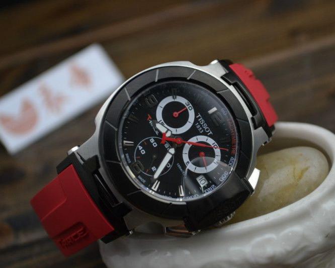 Tissot T Race Chronograph Black Dial Red Rubber Strap Watch for Men - T048.417.27.057.01