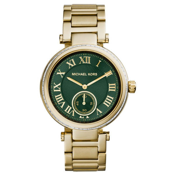 Michael Kors Skylar Green Dial Gold Steel Strap Watch for Women - MK6065