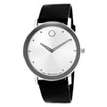 Movado Sapphire Silver Dial Black Leather Strap Watch for Men - 606694