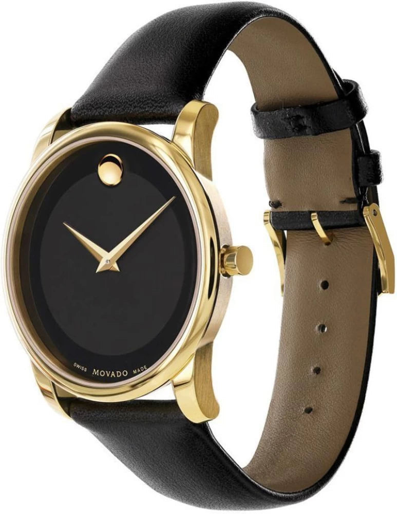 Movado Museum Black Dial Black Leather Strap Watch For Men - 606876