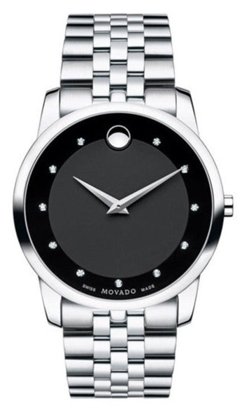 Movado Museum Black Dial Silver Steel Strap Watch For Men - 606878