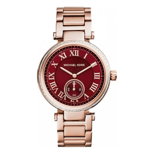 Michael Kors Skylar Maroon Dial Rose Gold Steel Strap Watch for Women - MK6086