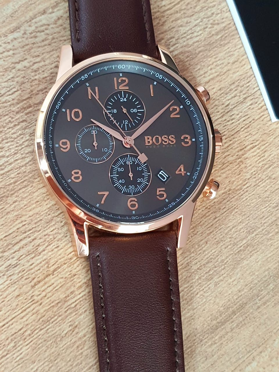 Hugo Boss Navigator Grey Dial Brown Leather Strap Watch for Men - 1513496