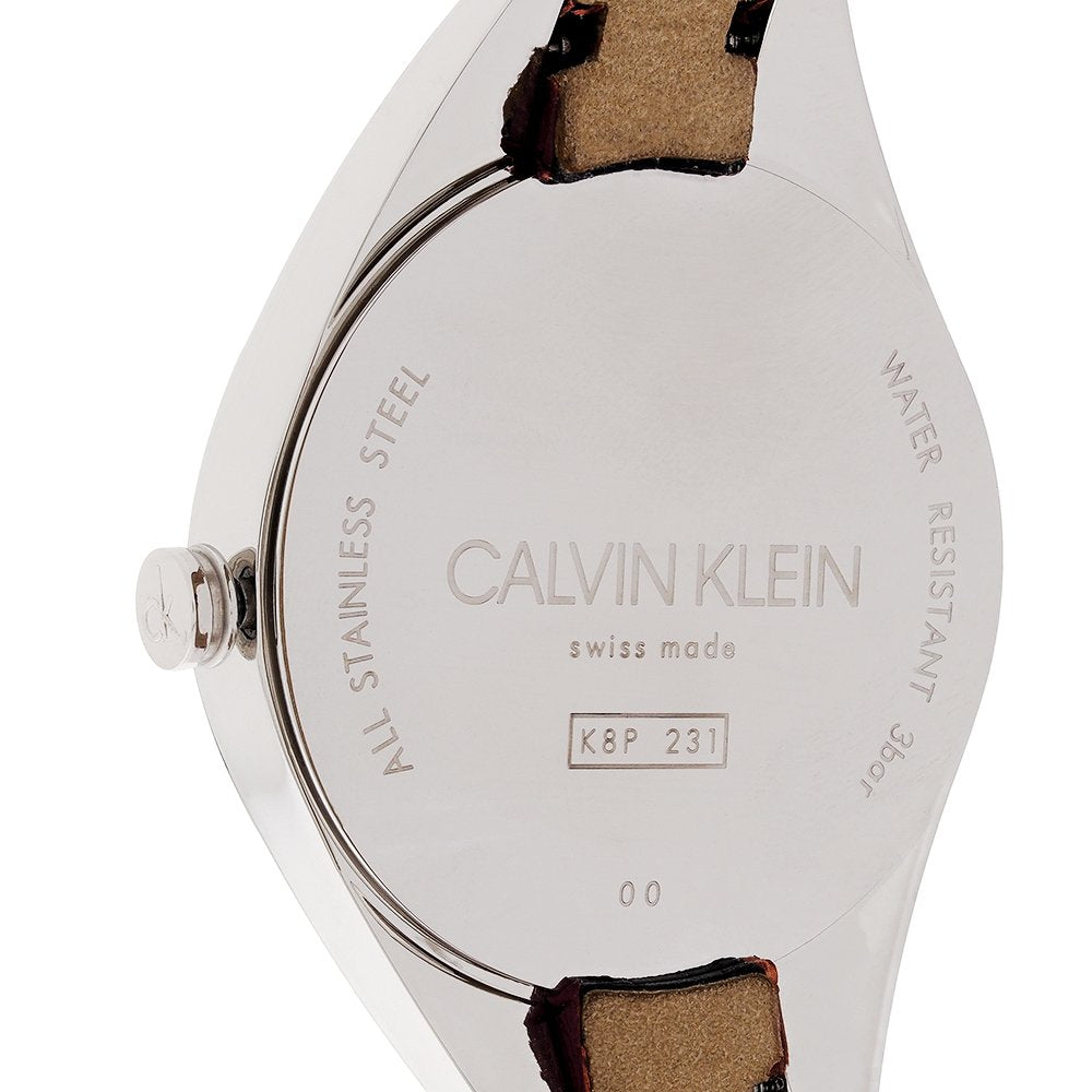 Calvin Klein Rebel Blue Dial Maroon Leather Strap Watch for Women - K8P231UN