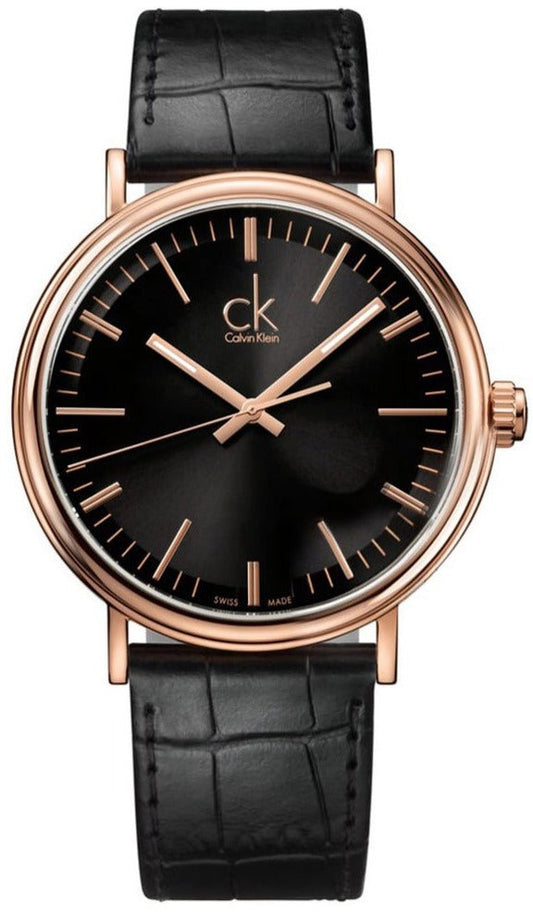 Calvin Klein Surround Black Dial Black Leather Strap Watch for Men - K3W216C1