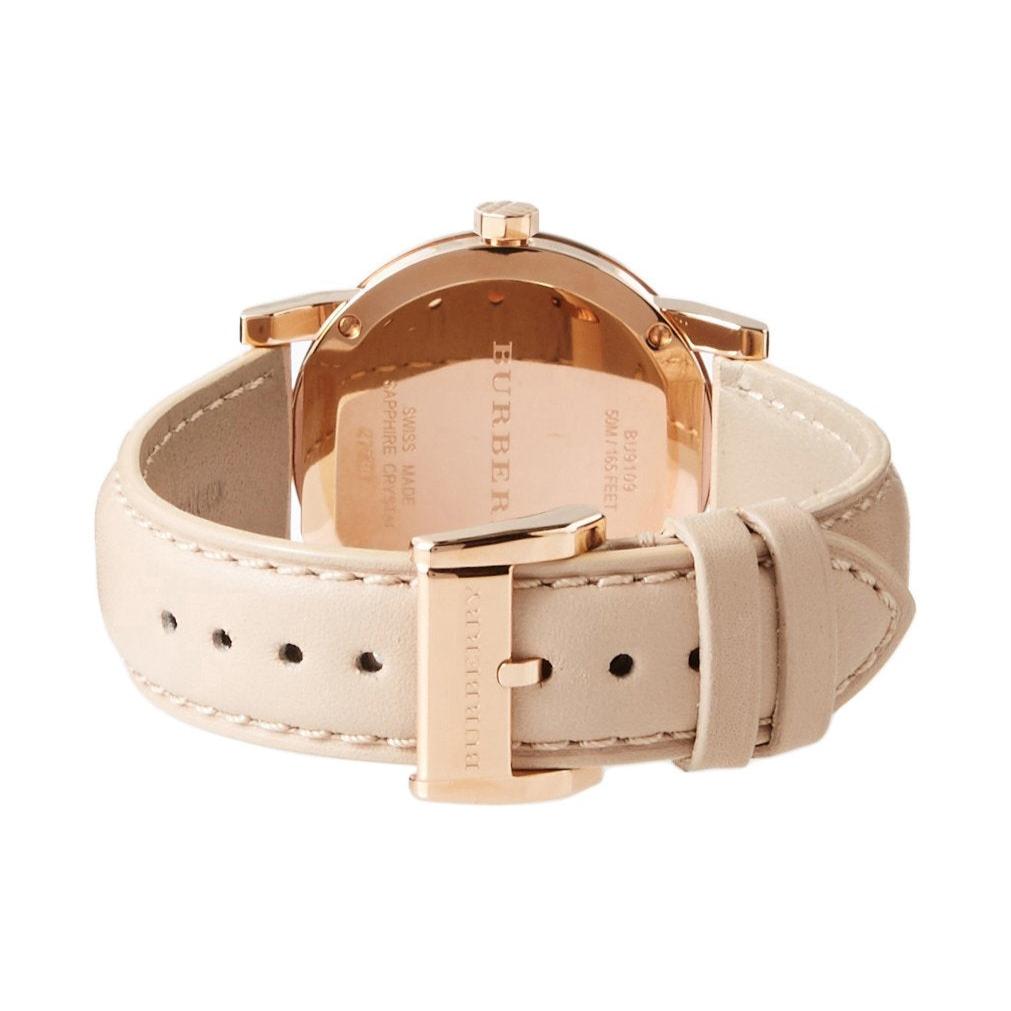 Burberry The City Beige Dial Beige Leather Strap Watch for Women - BU9109