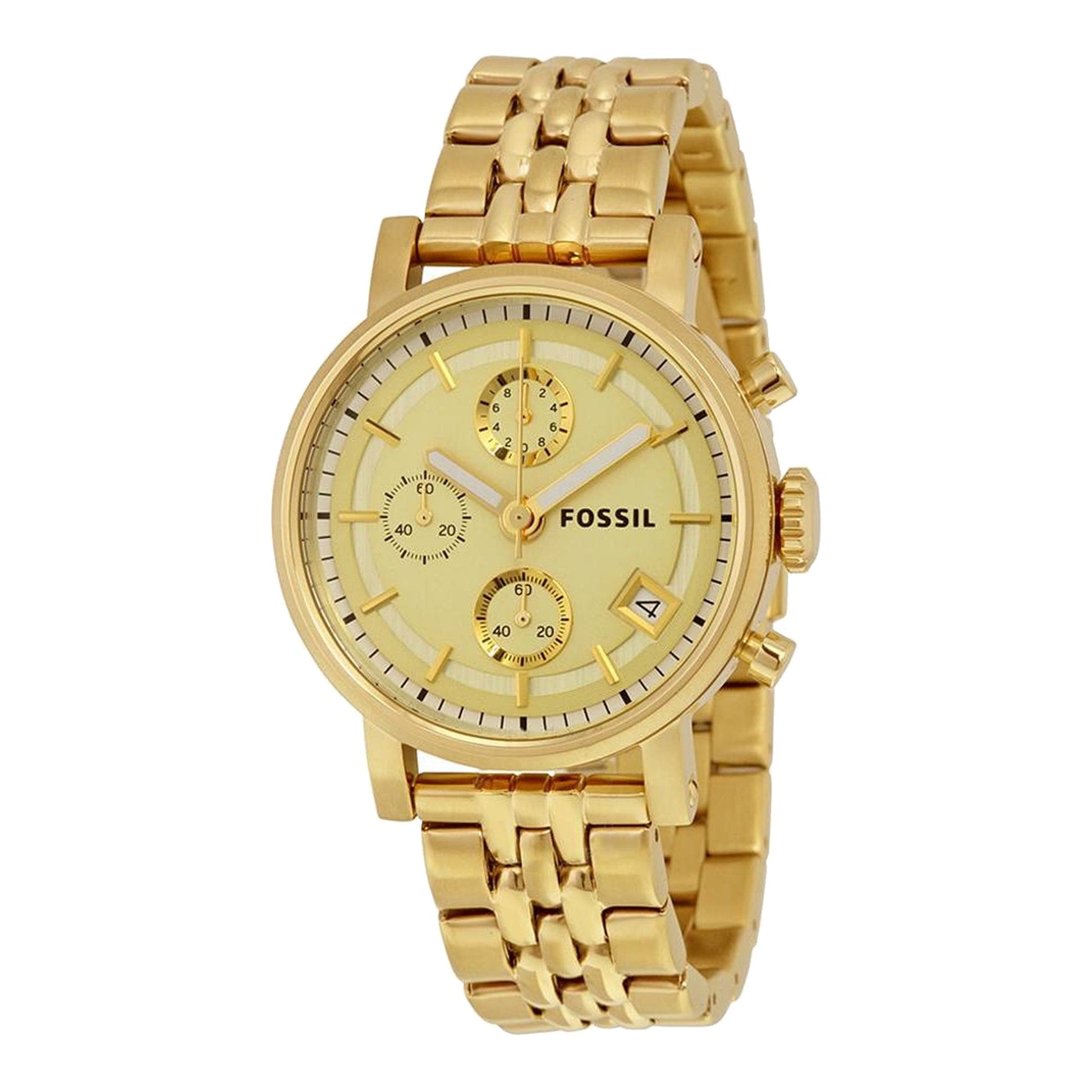 Fossil Boyfriend Chronograph Gold Dial Gold Steel Strap Watch for Women - ES2197