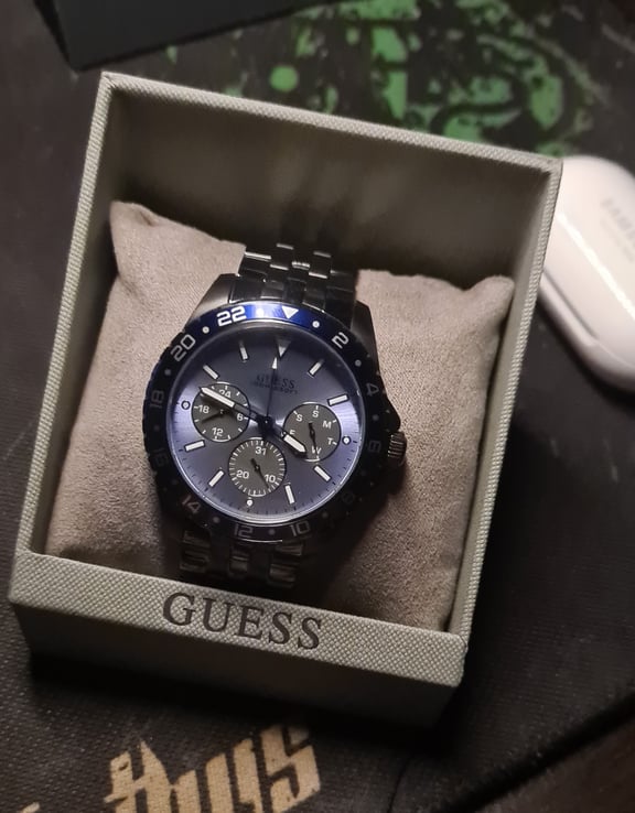 Guess Odyssey Quartz Blue Dial Gunmetal Steel Strap Watch For Men - W1107G5