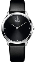 Calvin Klein Minimal Diamonds Black Dial Black Leather Strap Watch for Men - K3M211CS