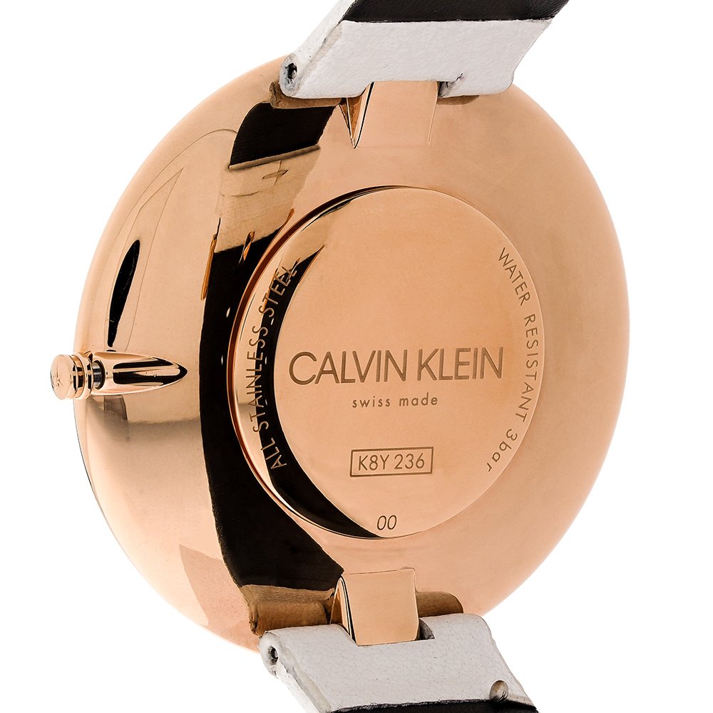 Calvin Klein Full Moon White Dial White Leather Strap Watch for Women - K8Y236L6