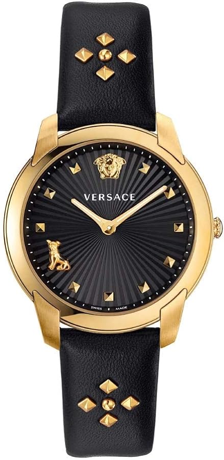 Versace Audrey Quartz Black Dial Black Leather Strap Watch for Women - VELR00319