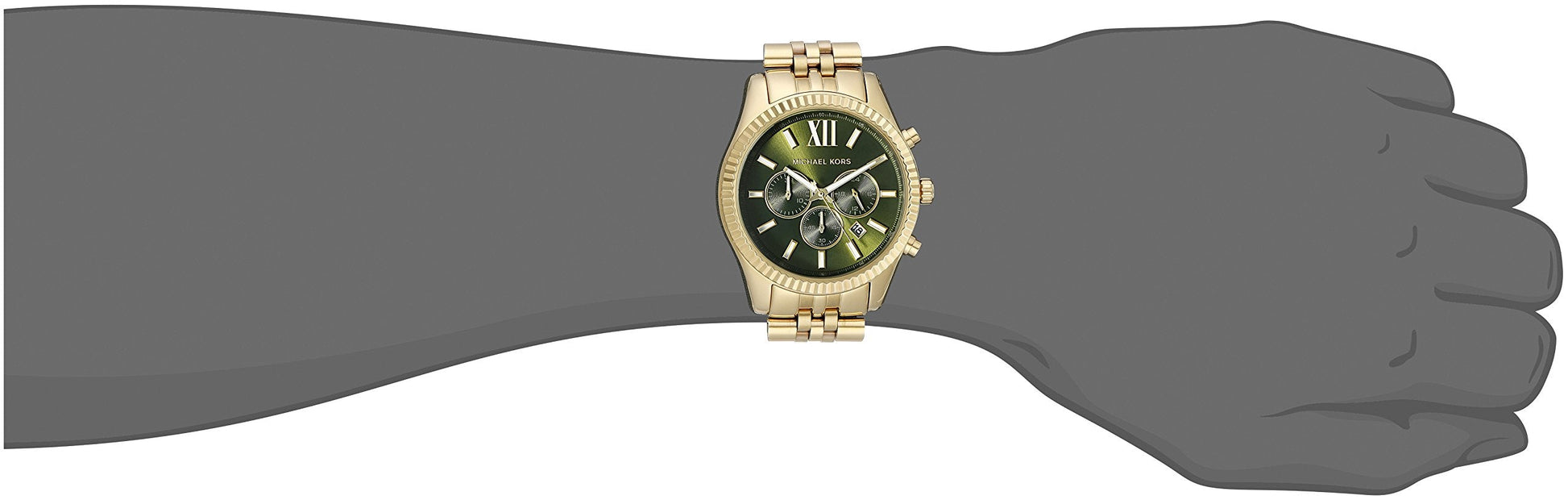 Michael Kors Lexington Chronograph Green Dial Gold Steel Strap Watch for Men - MK8446