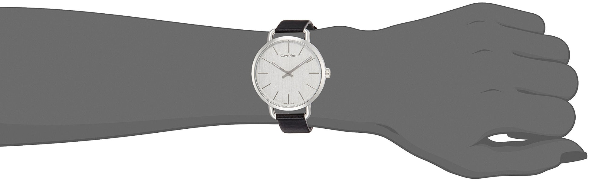 Calvin Klein Even Silver Black Leather Strap Watch for Women - K7B231C6