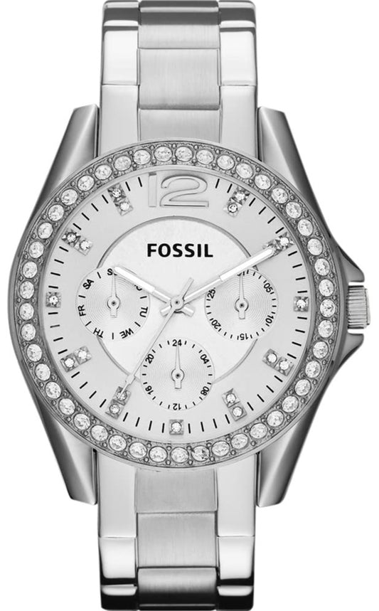 Fossil Riley Multifunction Silver Dial Silver Steel Strap Watch for Women - ES3202